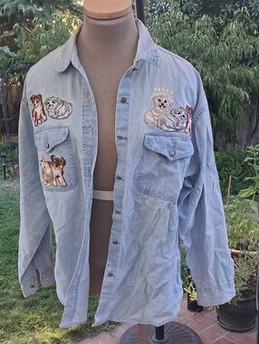 VTG Light Blue Denim Embroidered Puppy Overshirt